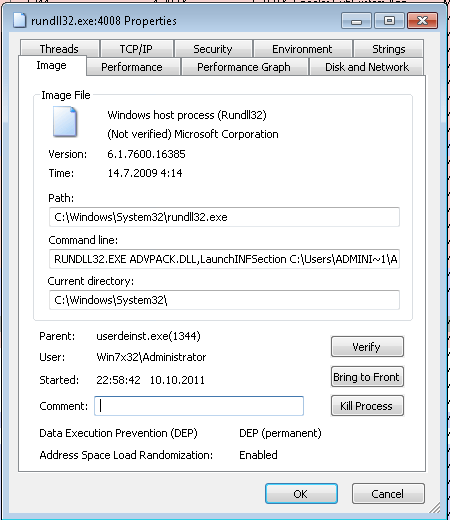 Properties of rundll32.exe