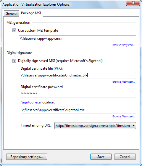 New MSI settings in the Options dialog