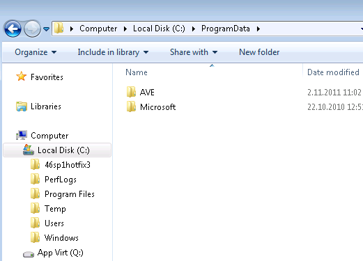 No virtual files in C:\ProgramData