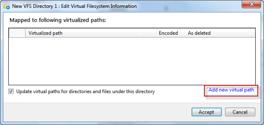 Adding new virtual path for VFS folder using VFS editor in AVE