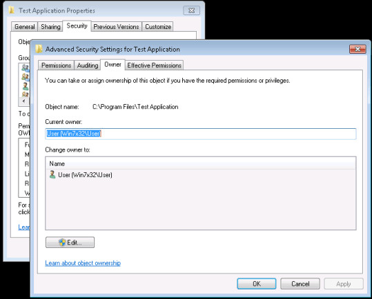 Test user as folder owner