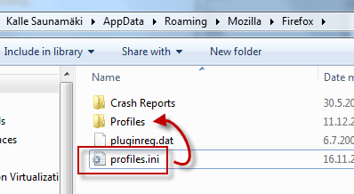 profiles.ini for Firefox package referring to Profiles -folder