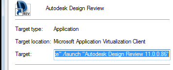 Parameters for the application as created by App-V Client Parameters for the application as created by App-V Client