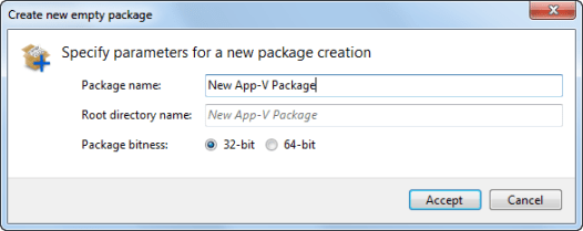 Default new package settings screen in AVE
