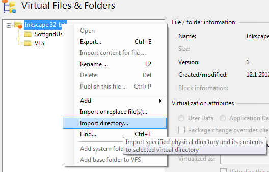 Importing new directory structure to App-V package