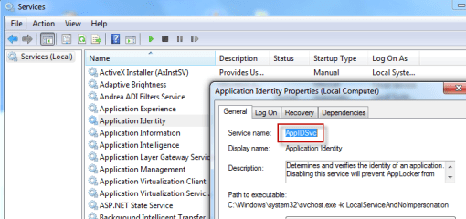 Application Identity service's settings Application Identity service's settings