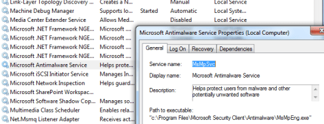 Microsoft Antimalware Service's settings Microsoft Antimalware Service's settings