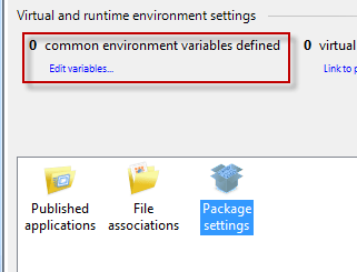 Environment variable settings link at the package level Environment variable settings link at the package level